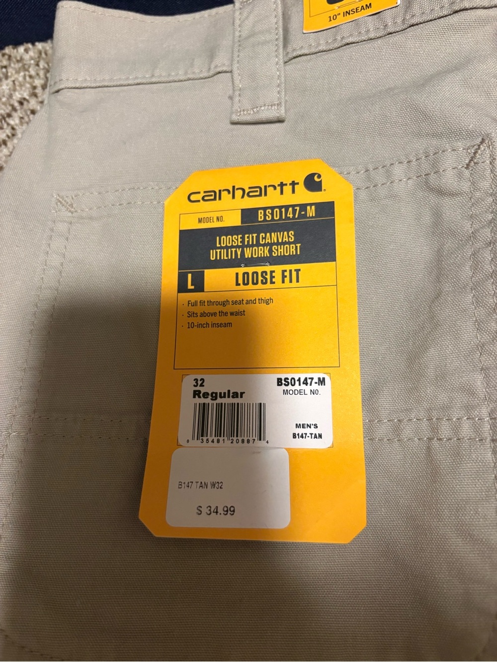 Carhartt Men's Tan Cargo Work Shorts - Picture 3 of 3